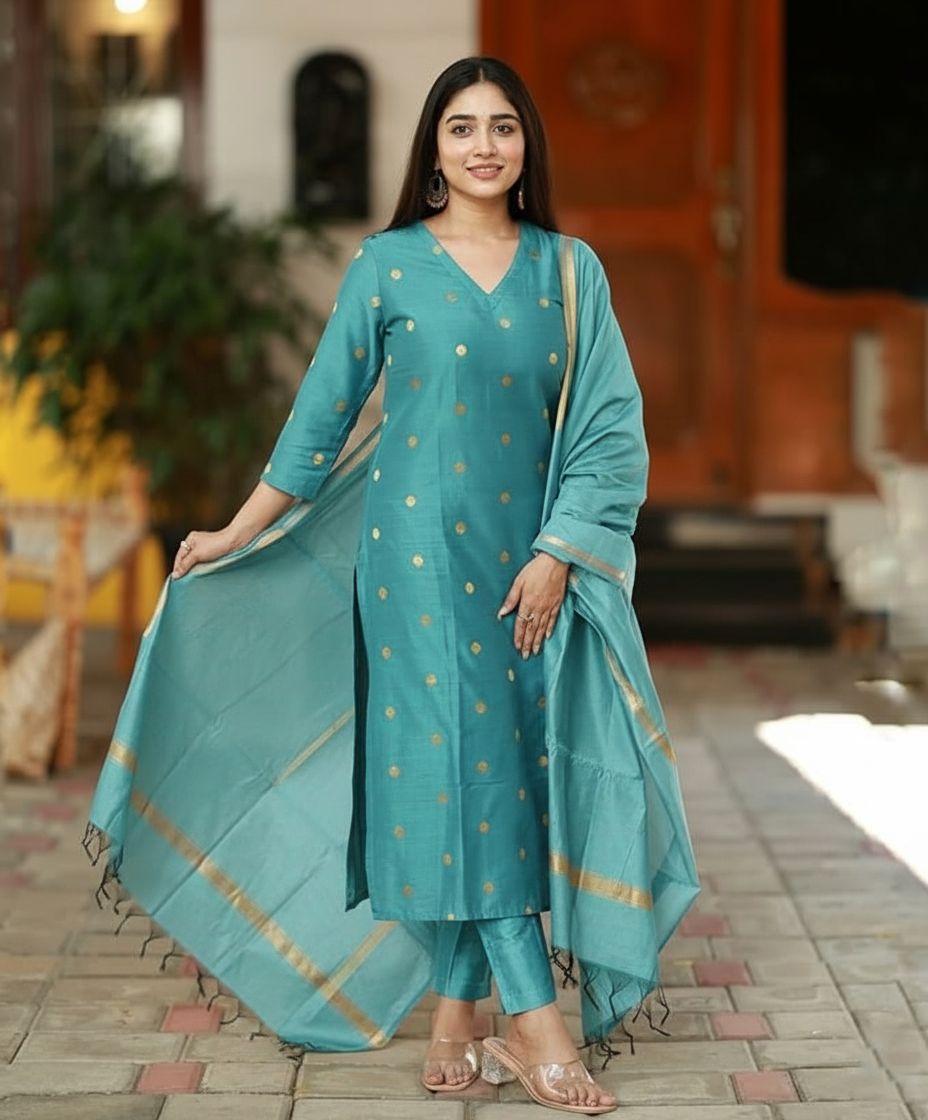 divastri Women Viscose Rayon Kurta Pant Dupatta Set-picture-5