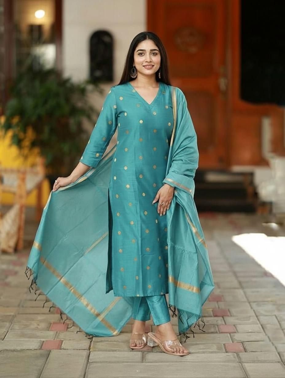 Women Viscose Rayon Kurta Pant Dupatta Set-image-35