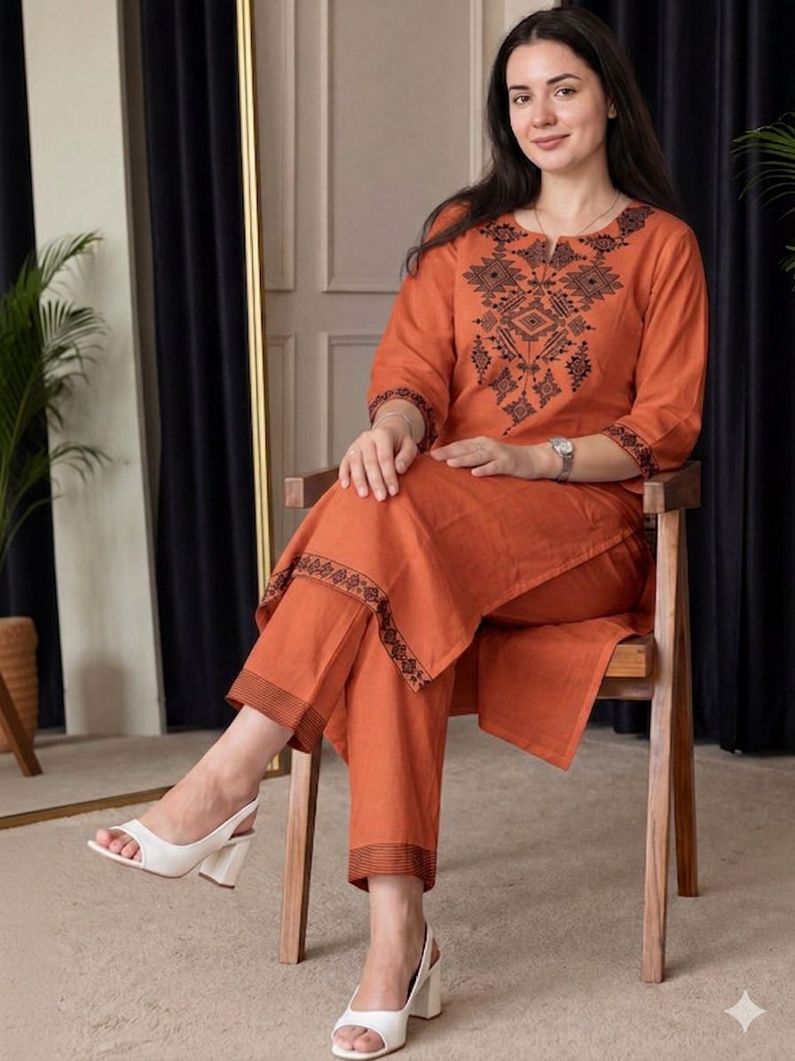 Women Khadi Cotton Kurta Pyjama Set-image-34