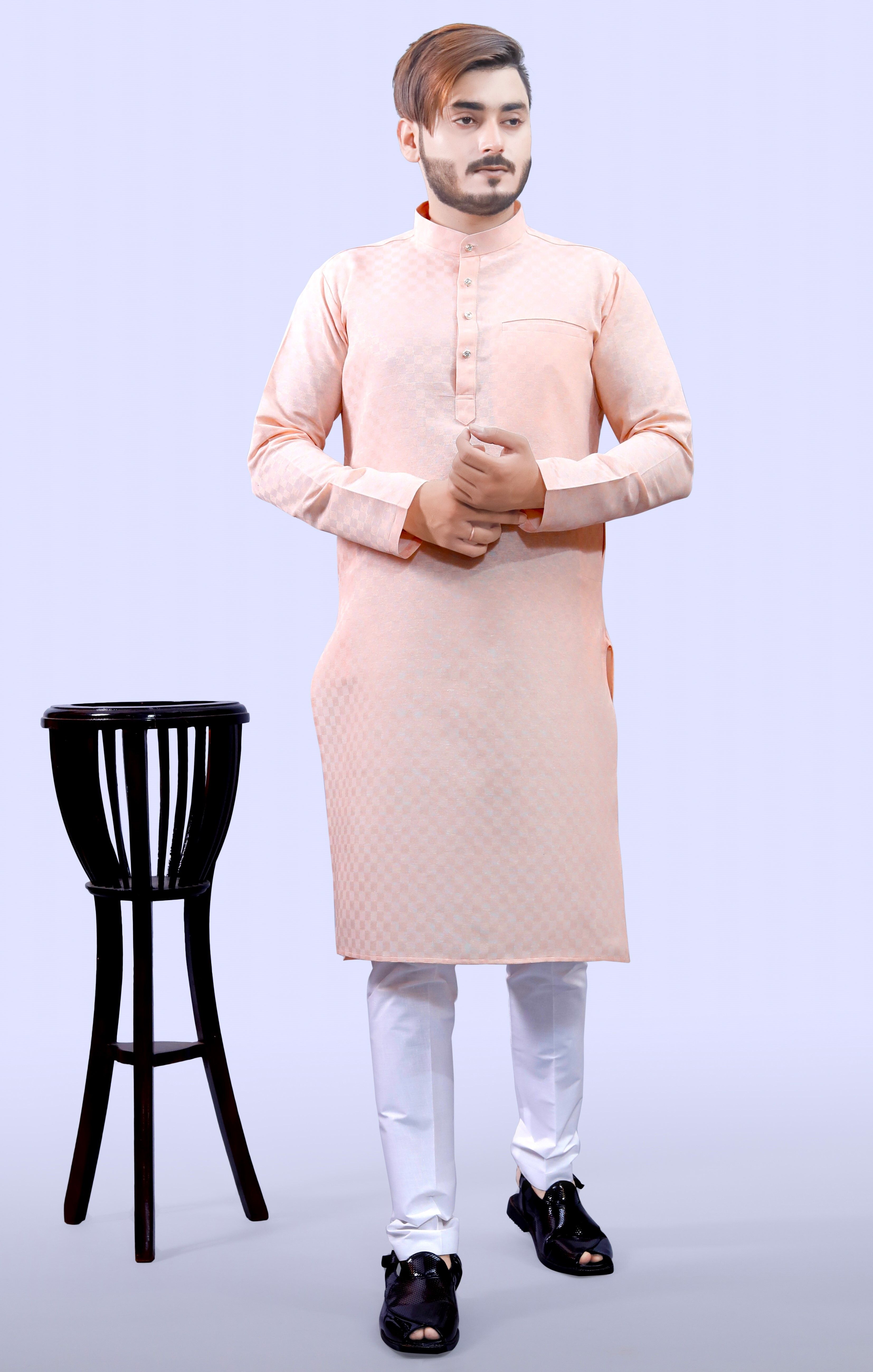Men Cotton Blend Kurta Pyjama Set