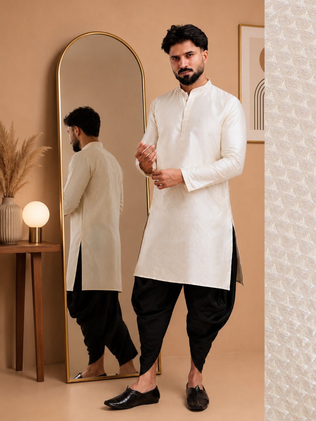 tsarina Men Cotton Silk Kurta Dhoti Pant Set-picture-19