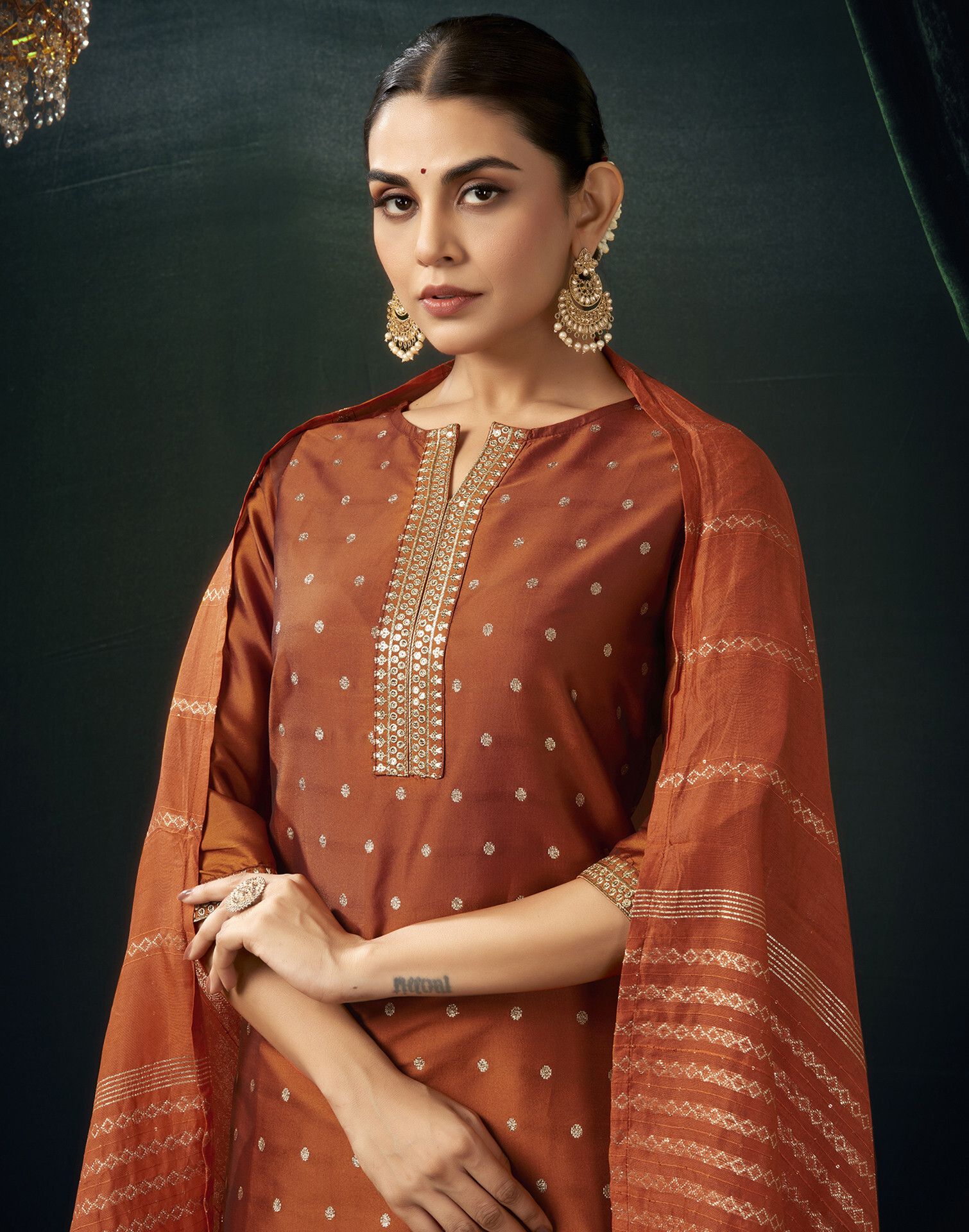 skylee Women Jacquard, Silk Blend Kurta Pant Dupatta Set-picture-27