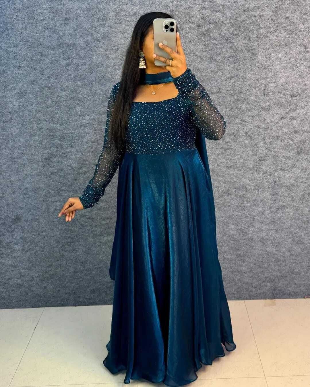 yukti enterprises Solid, Embellished Art Silk Stitched Anarkali Gown-picture-22