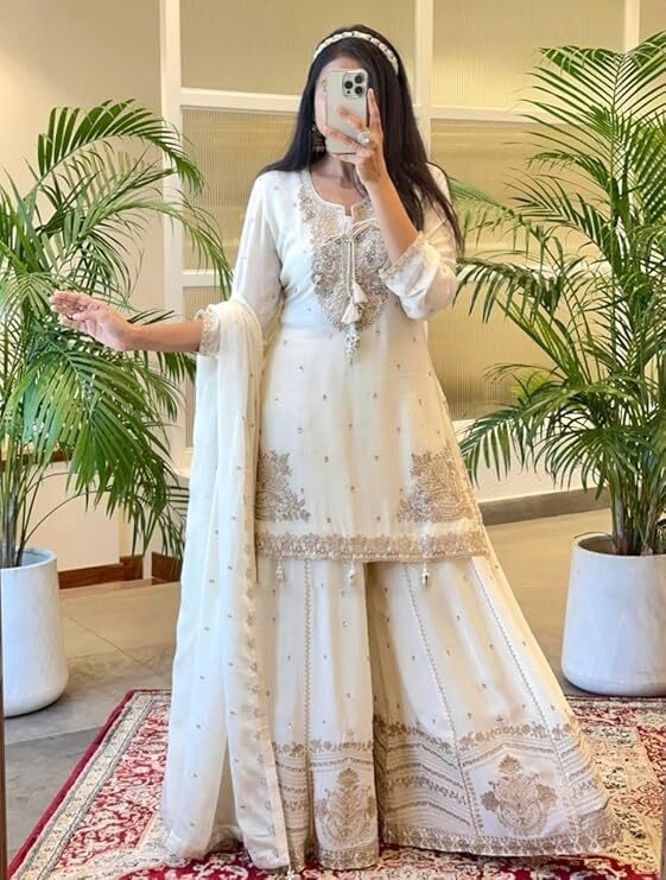 Elegant Embroidered Sharara Set with Dupatta for Women Embroidered Kurta, Sharara & Dupatta Set-image-12
