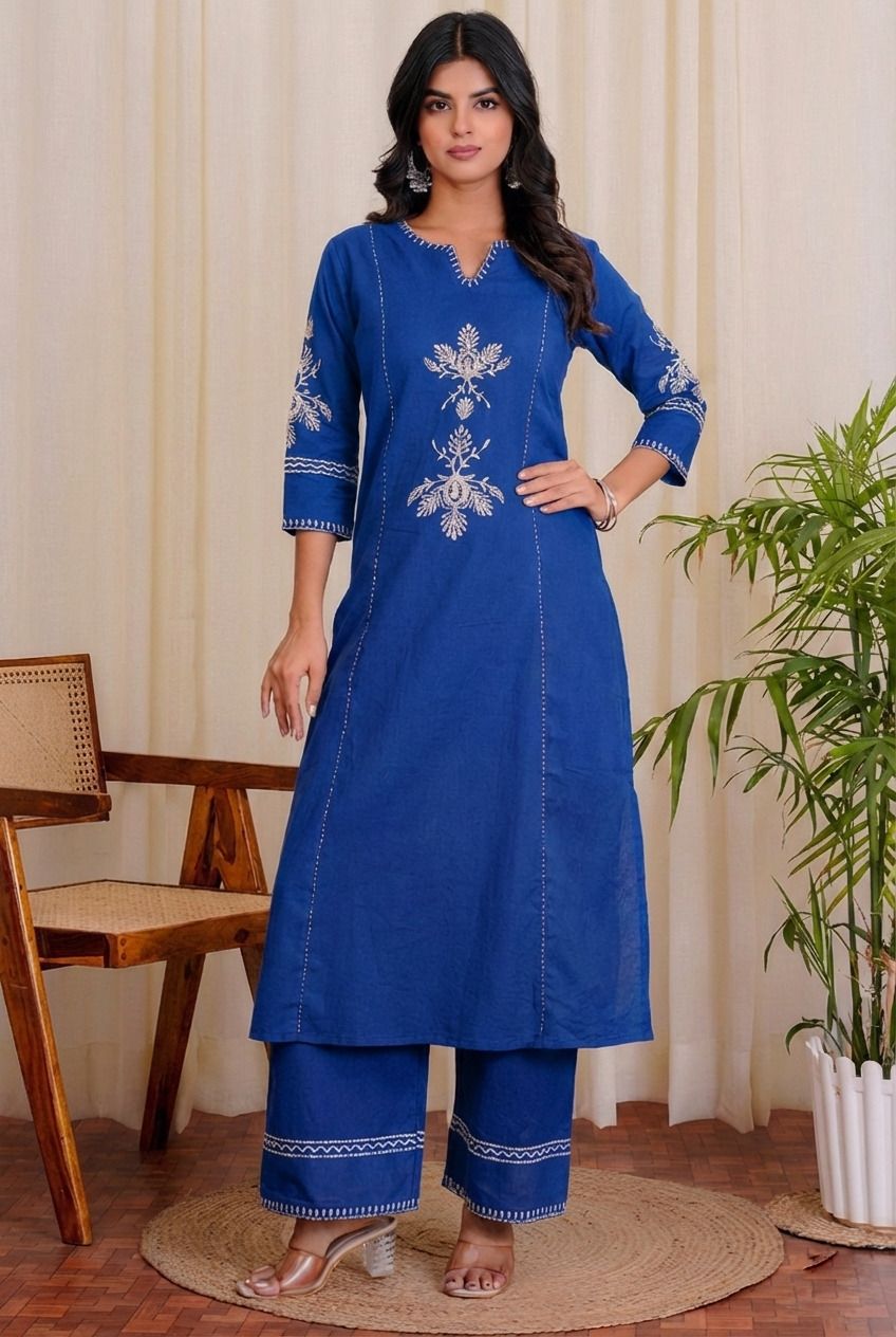 Women Khadi Cotton Kurti Palazzo Set-image-48