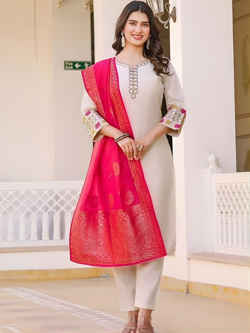 mayra Embroidered Kurta, Trouser/Pant & Dupatta Set-picture-28