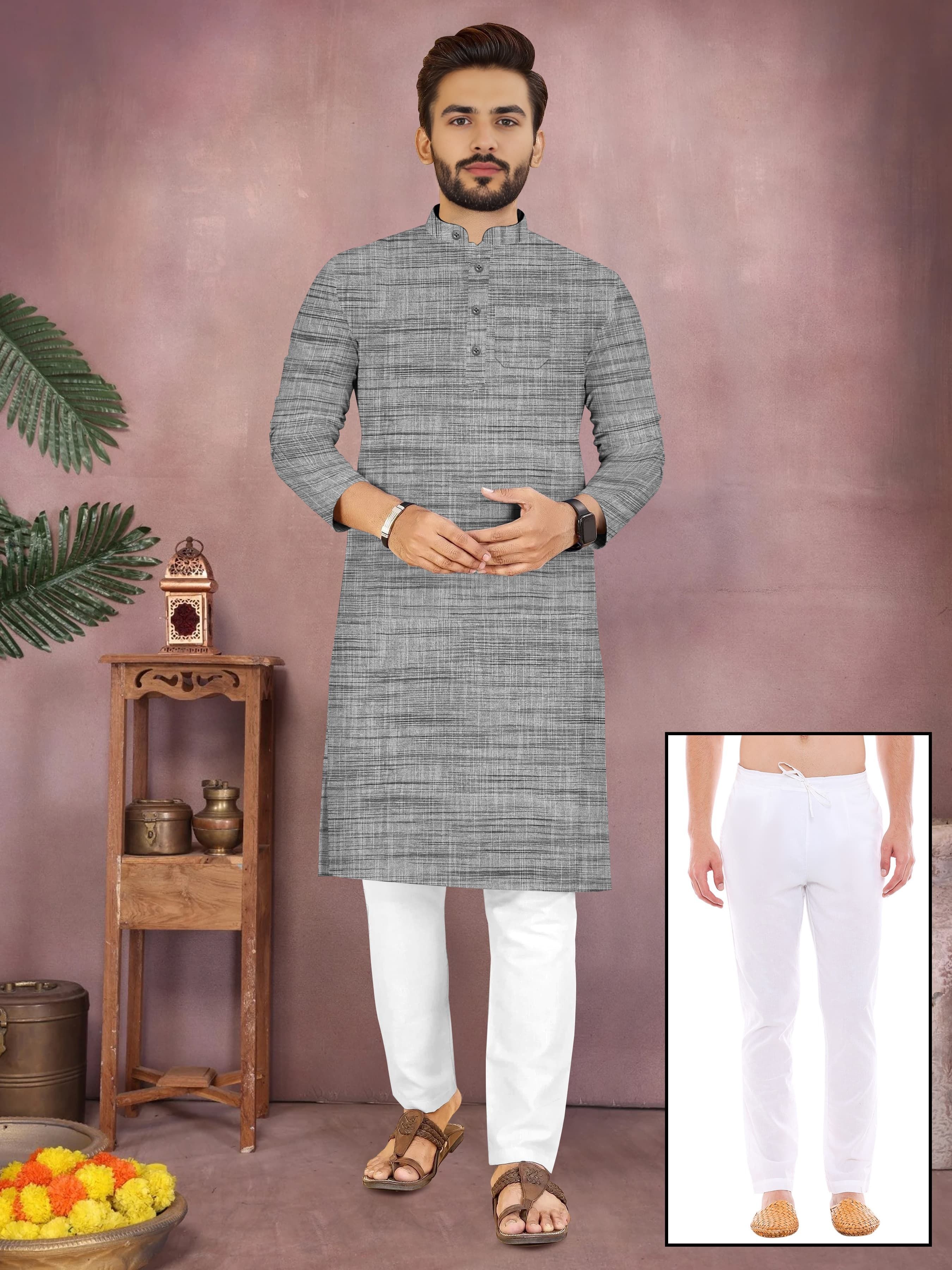 Men Khadi Cotton Kurta Pyjama Set-image-20