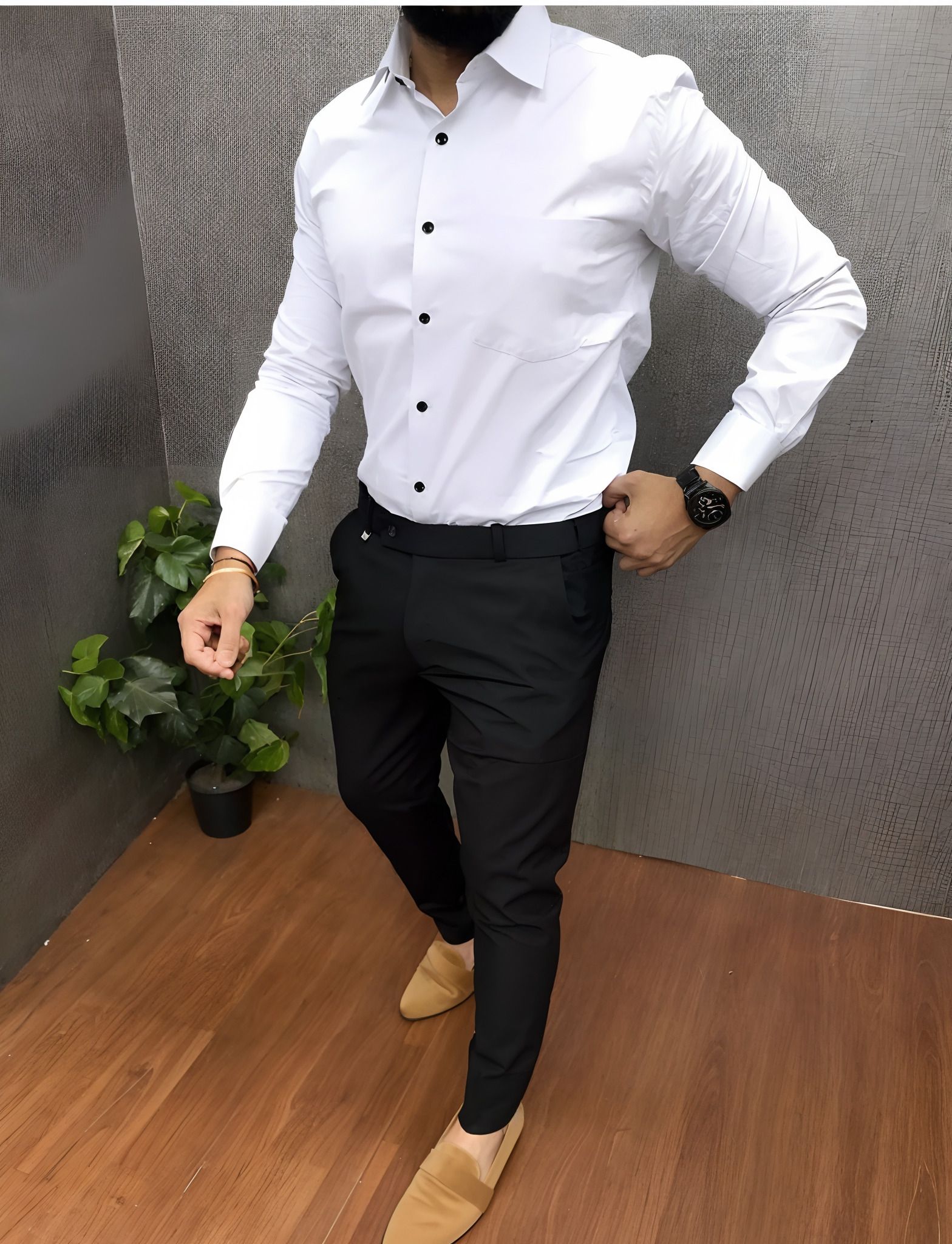 Men Cotton Blend Shirt Pant Set