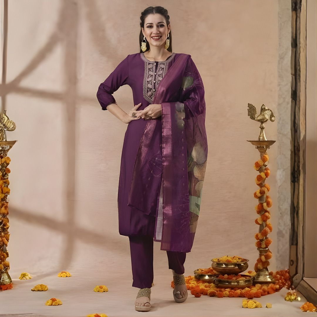 mayra Embroidered Kurta, Trouser/Pant & Dupatta Set-picture-22