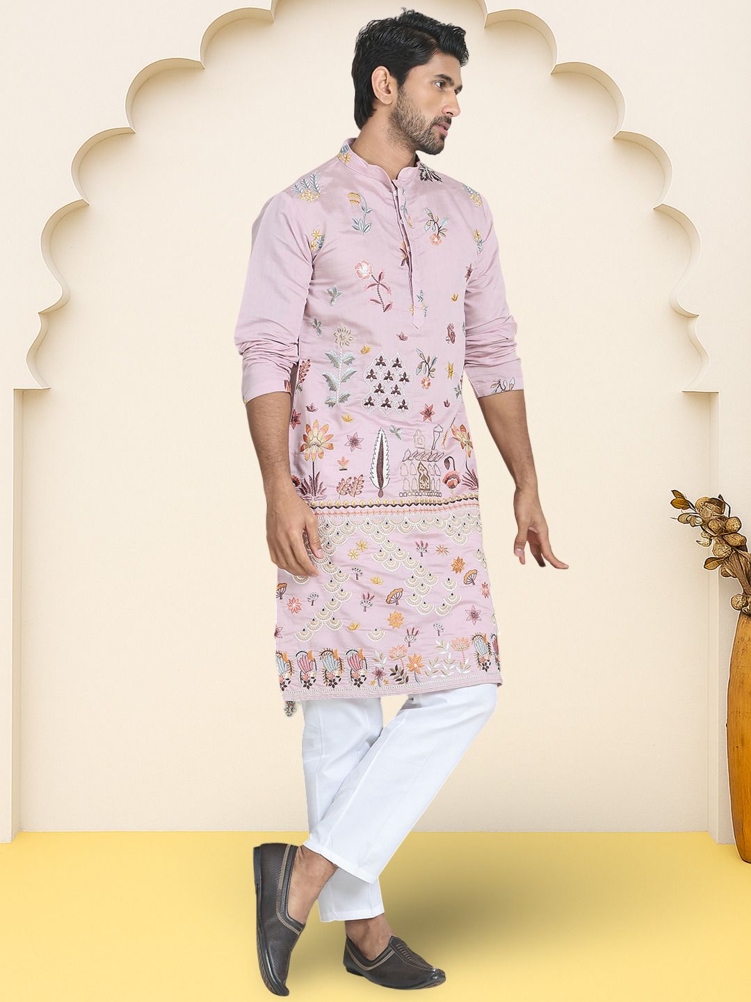 Men Silk Blend Kurta Pyjama Set-image-25