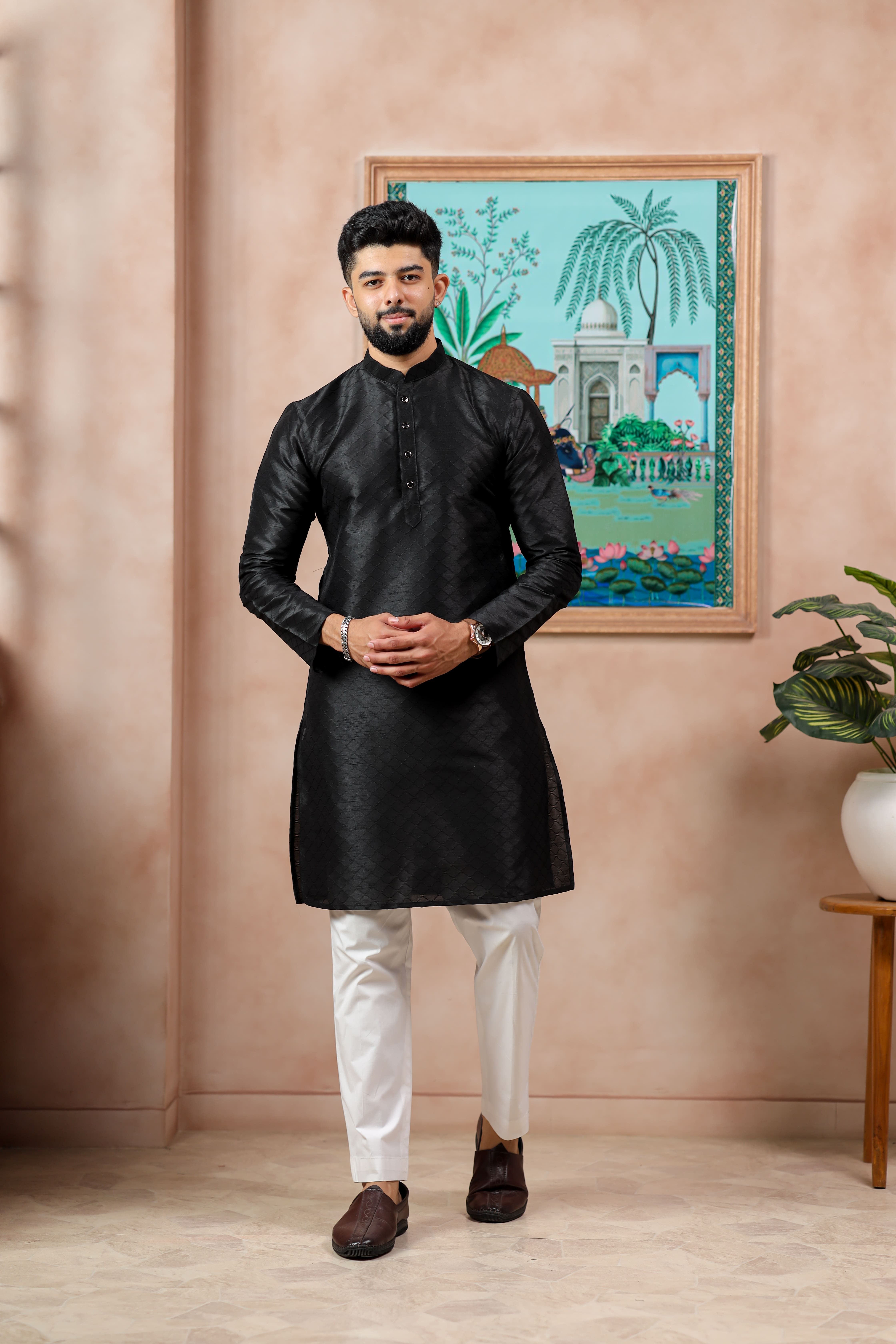 koshin Men Block Print Art Silk Straight Kurta-picture-12