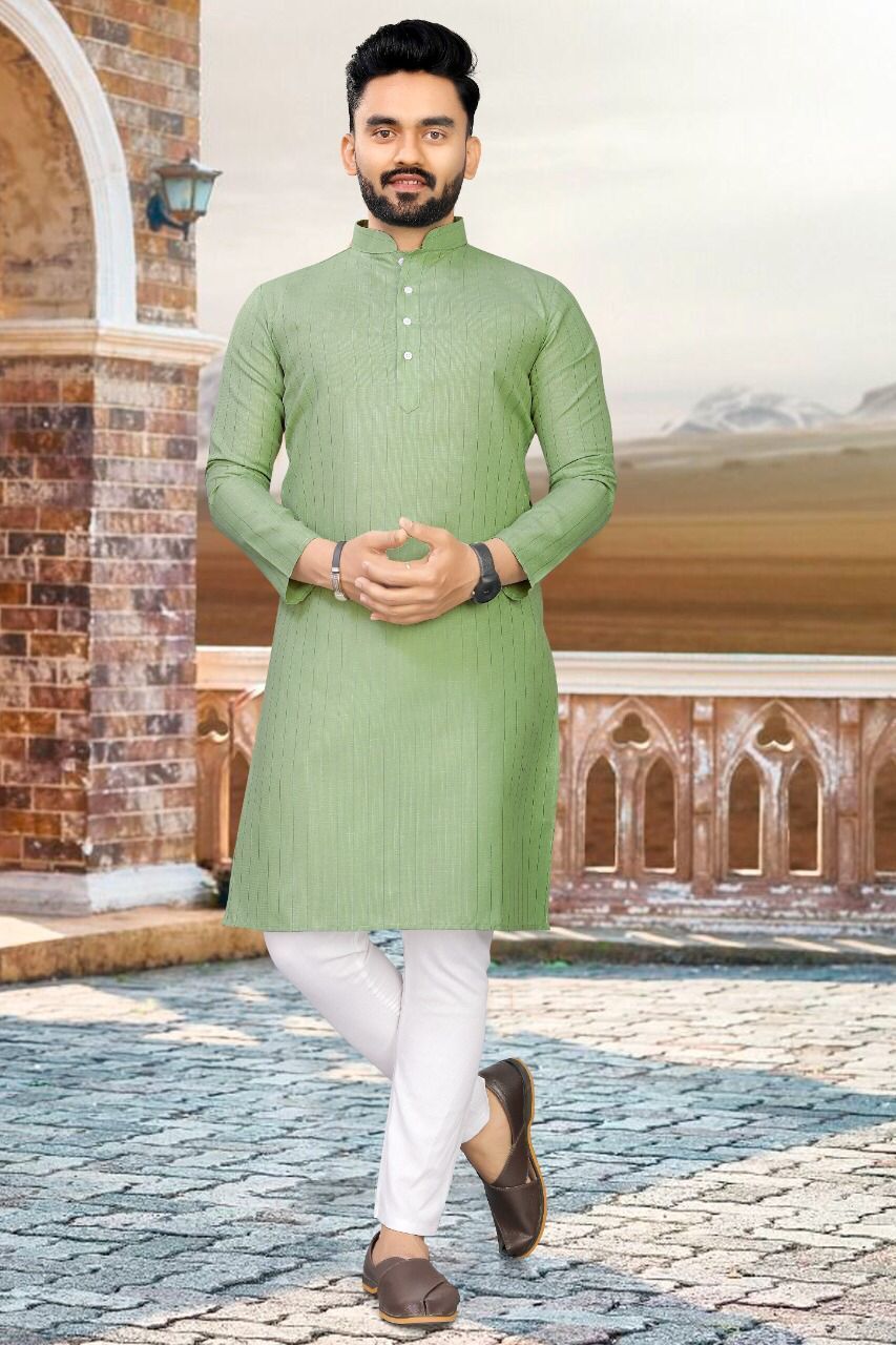 Men Cotton Blend Kurta Pyjama Set