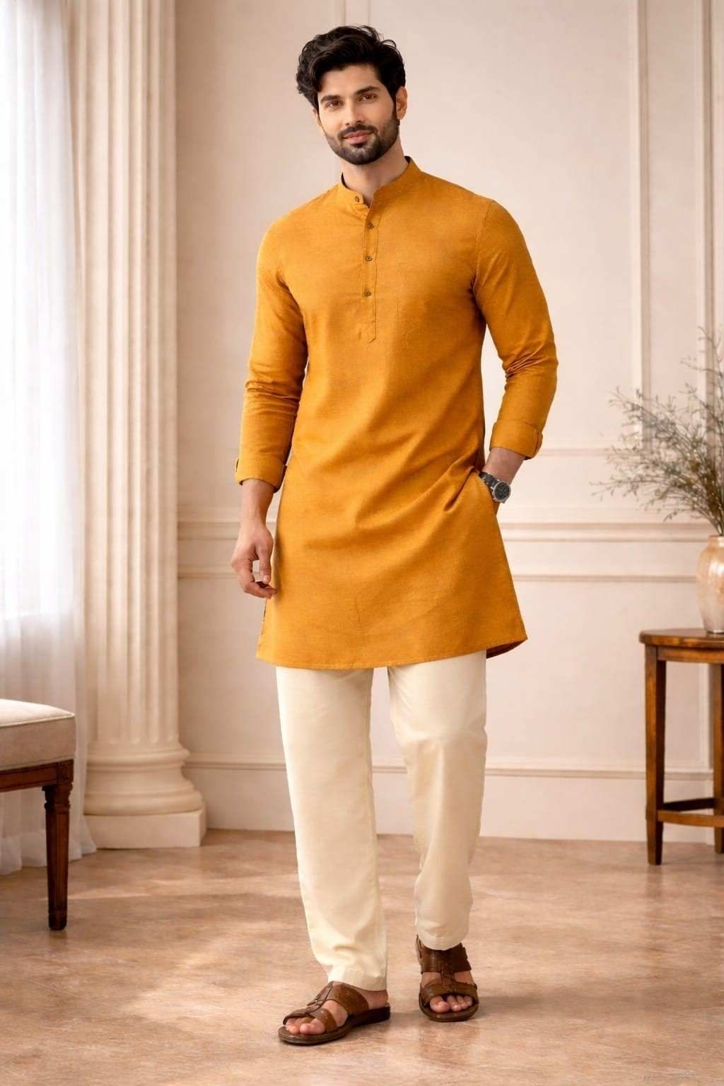 kumud creation Men Pure Linen Kurta Pyjama Set-picture-15