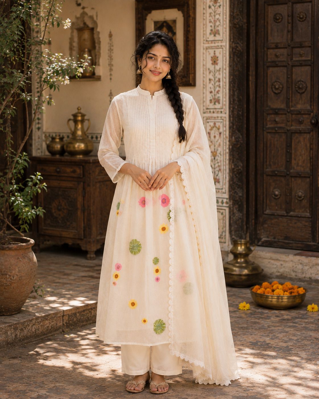 Women Pure Cotton Kurti Pant Dupatta Set-image-12
