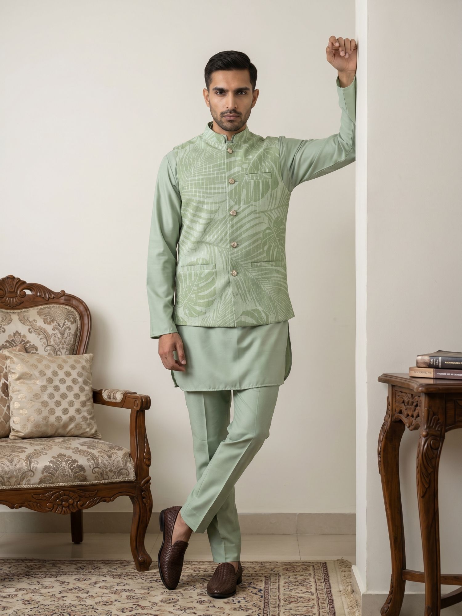 Men Cotton Blend Kurta Pyjama Ethnic Jacket Set-image-49
