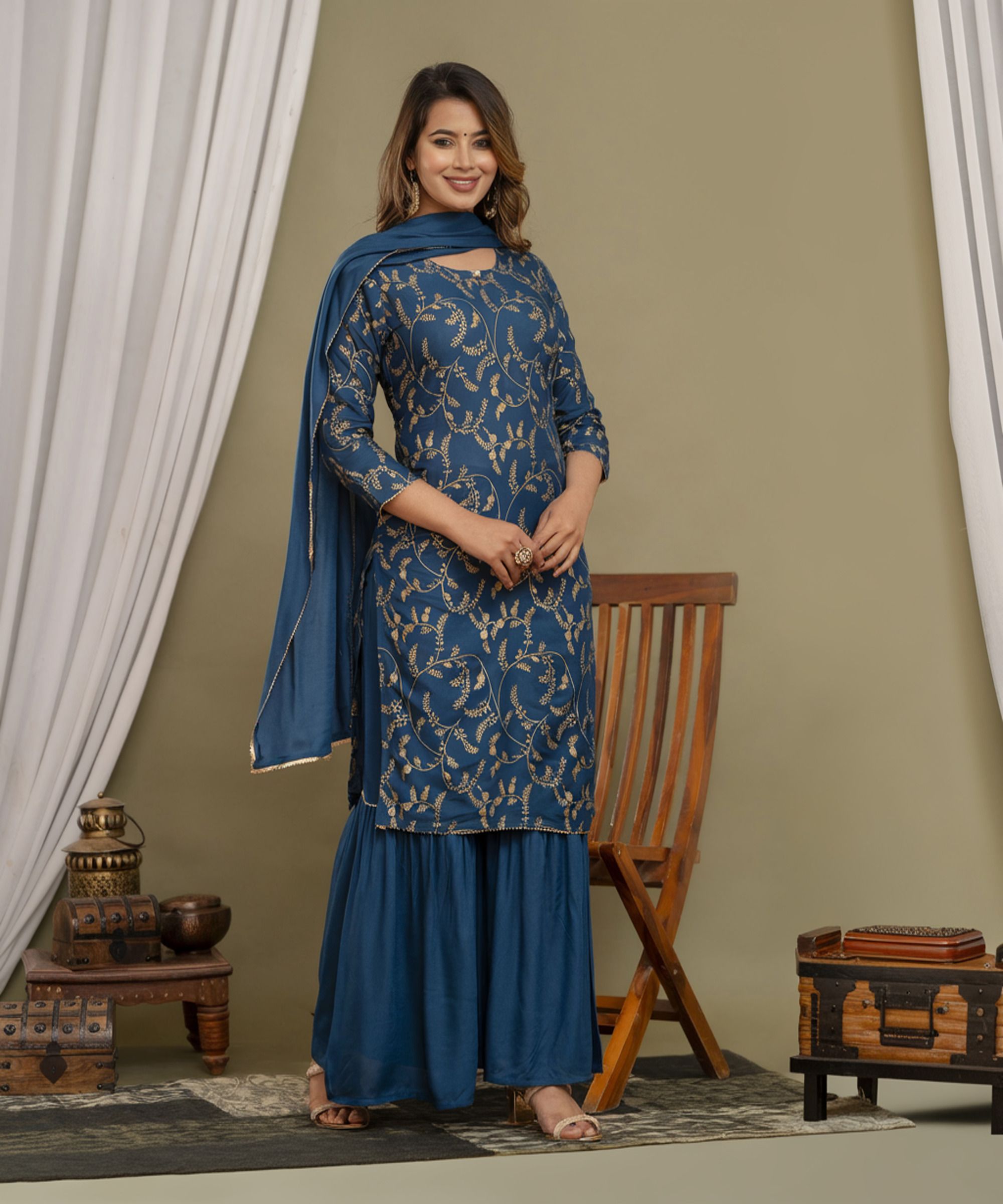 Women Viscose Rayon Kurta Sharara Set-image-27