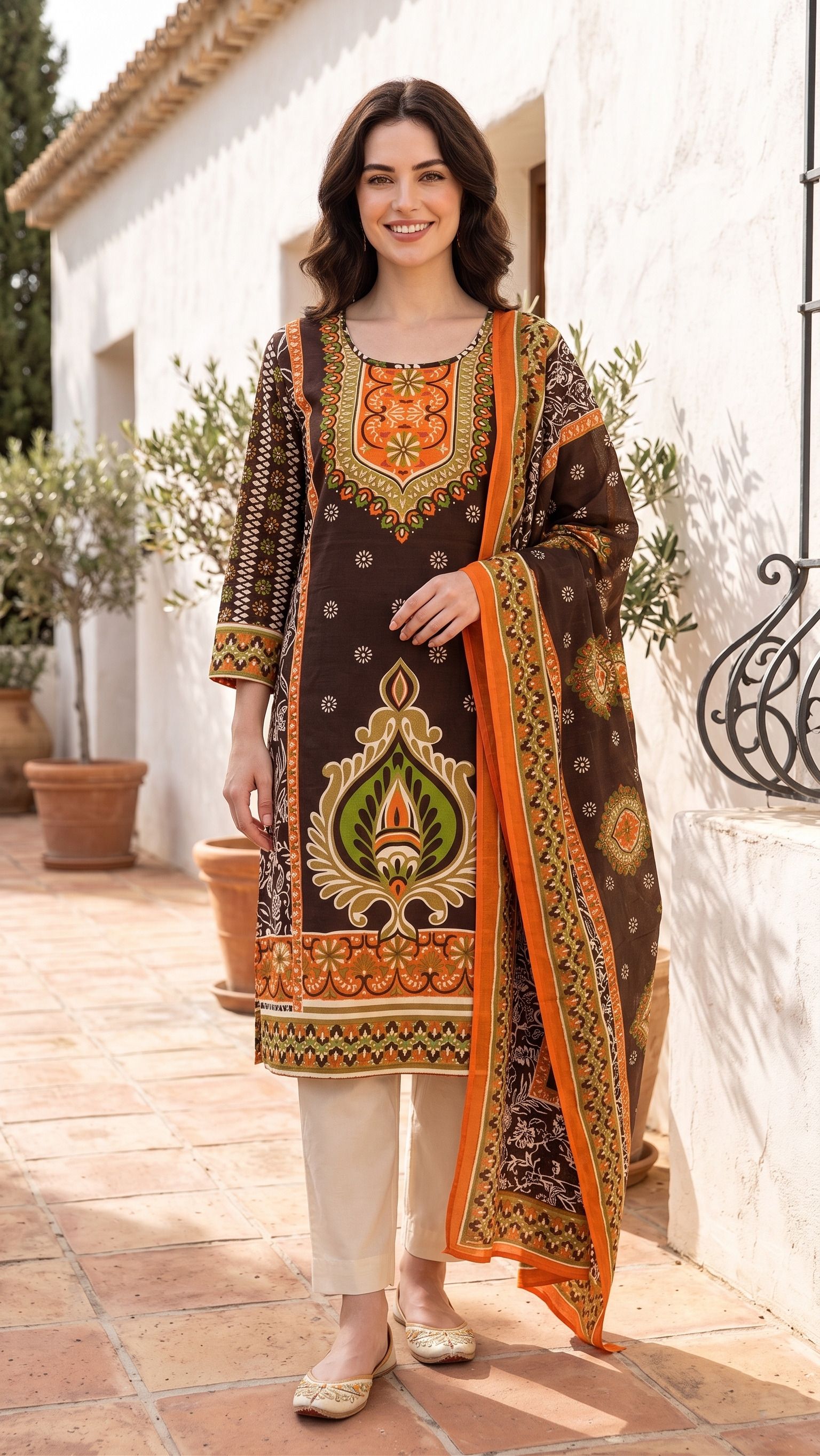 Printed Kurta, Trouser/Pant & Dupatta Set-image-25