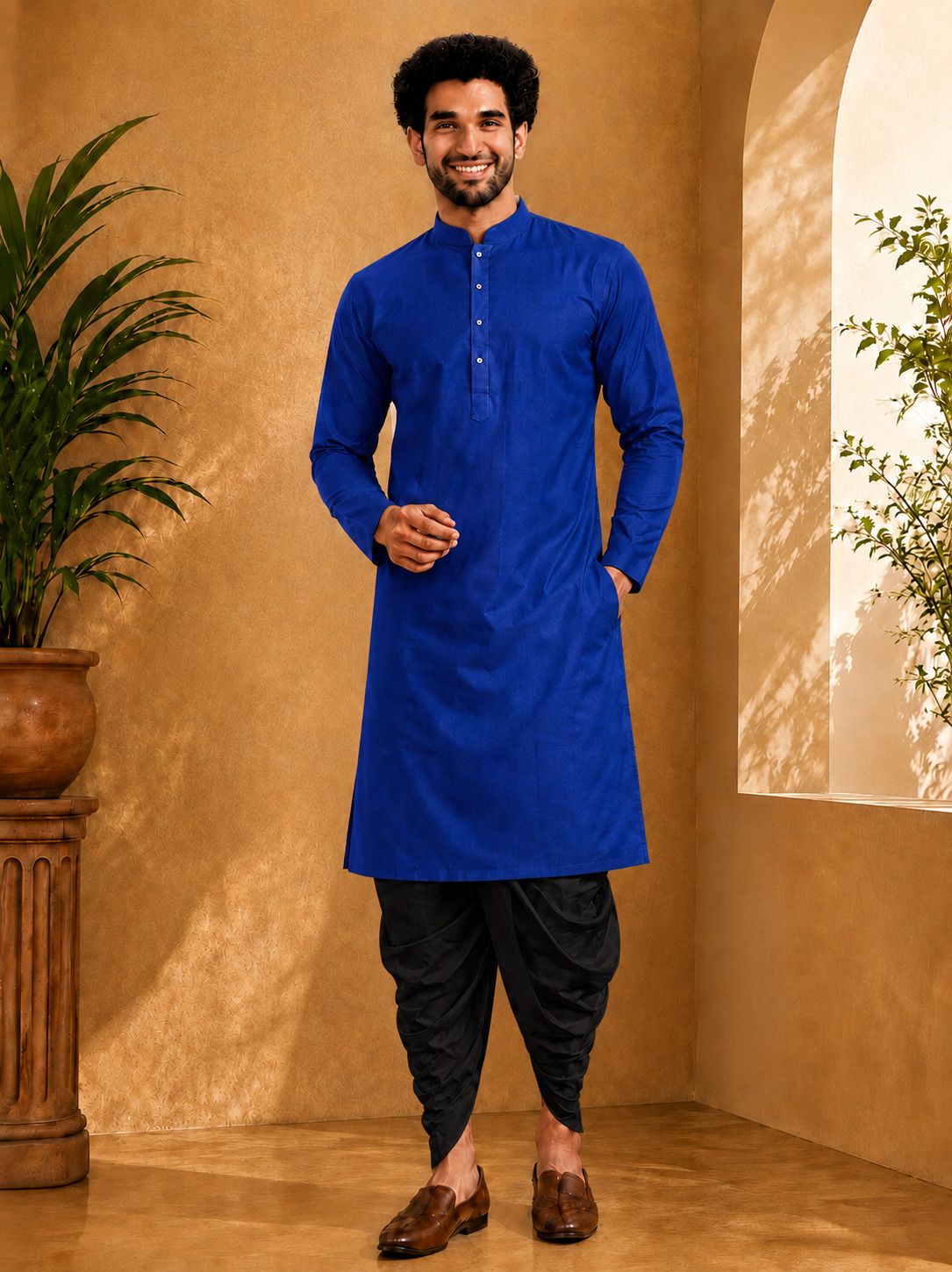 dhasu trendz Men Cotton Rayon Kurta Dhoti Set-picture-4