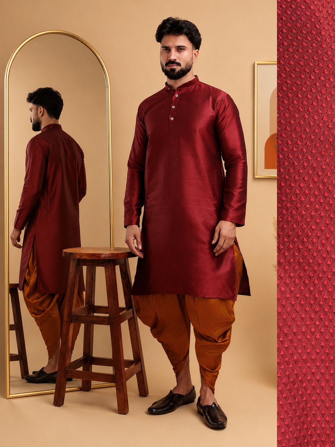 tsarina Men Cotton Silk Kurta Dhoti Pant Set-picture-22