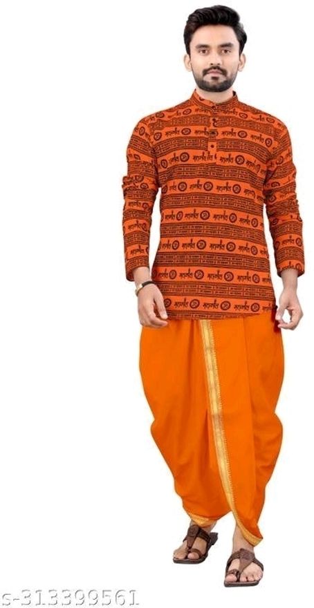 crystalrevenue Men Pure Cotton Kurta Dhoti Set-picture-33