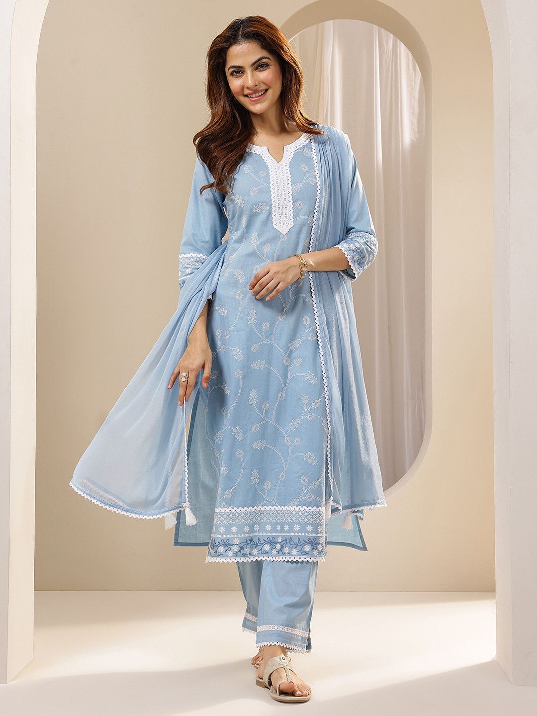 libas Women Cotton Blend Kurta Pant Dupatta Set-picture-12