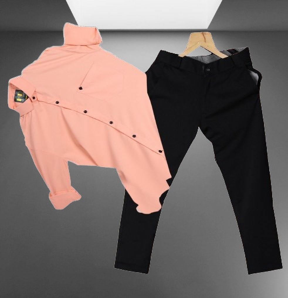 Men Cotton Blend Shirt Pant Set