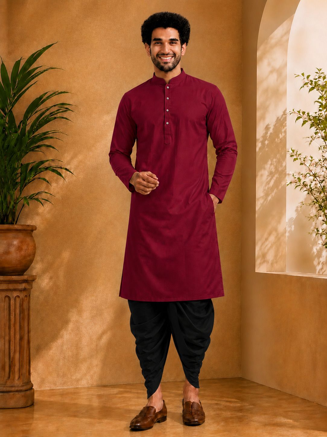 dhasu trendz Men Cotton Rayon Kurta Dhoti Set-picture-1