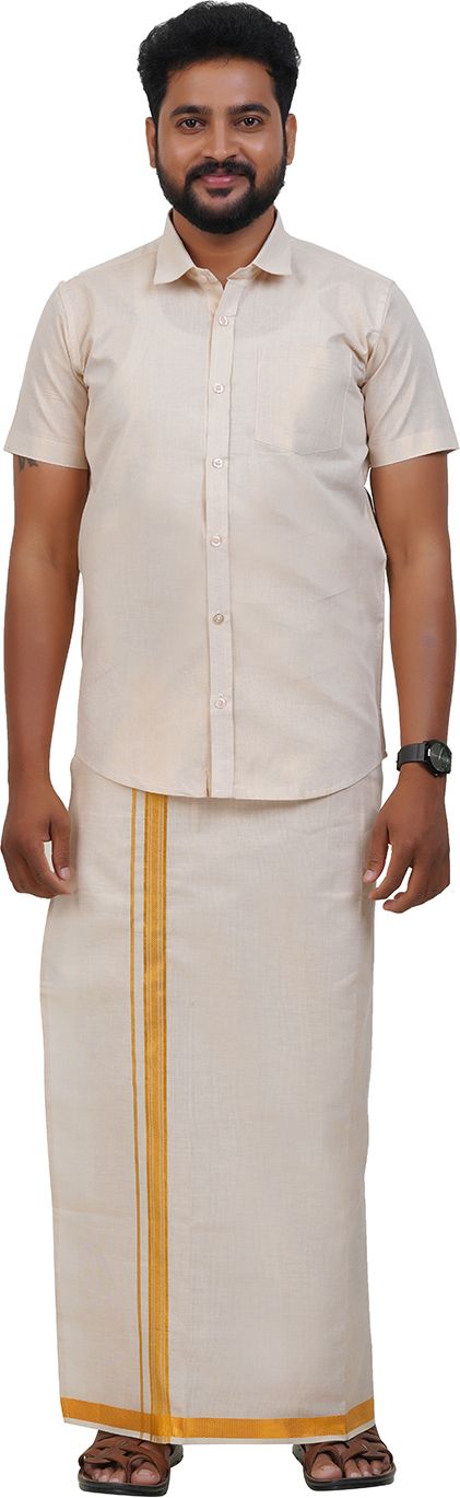 ethazh Men Art Silk Shirt Dhoti Set-picture-1