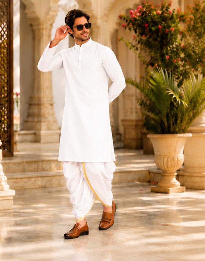 svatantra Men Cotton Blend Kurta Dhoti Set-picture-14