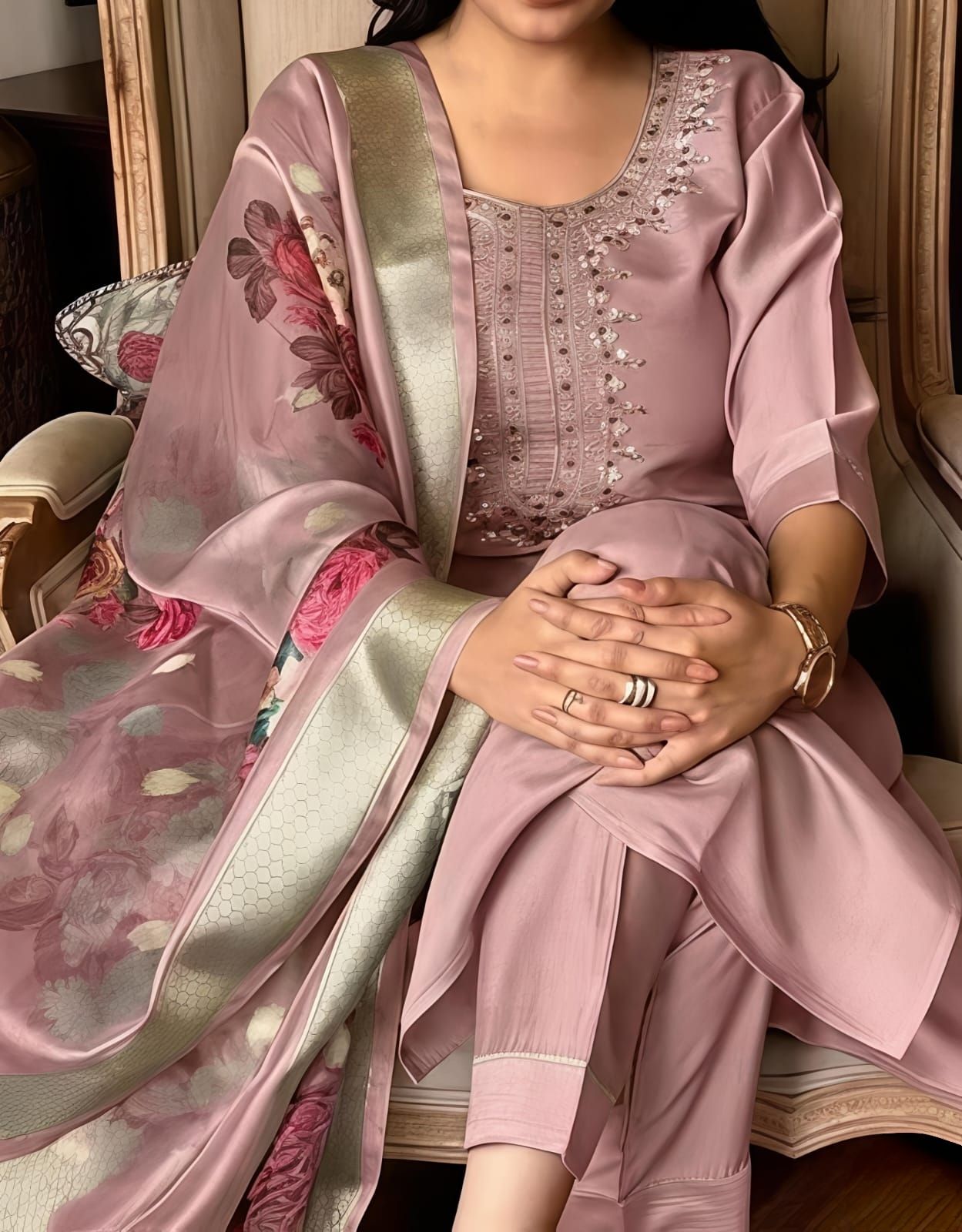 Embroidered Kurta, Trouser/Pant & Dupatta Set-image-29