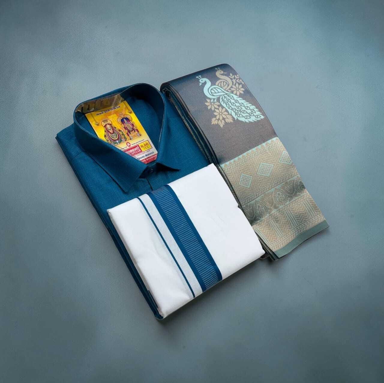 Men Pure Cotton Shirt Dhoti Set-image-9
