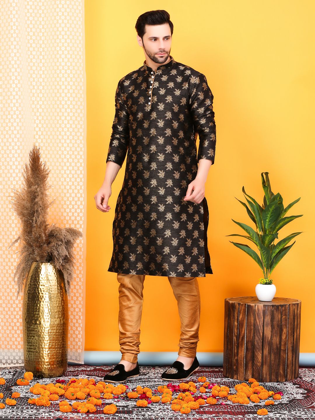 Men Jacquard Kurta Churidar Set-image-16