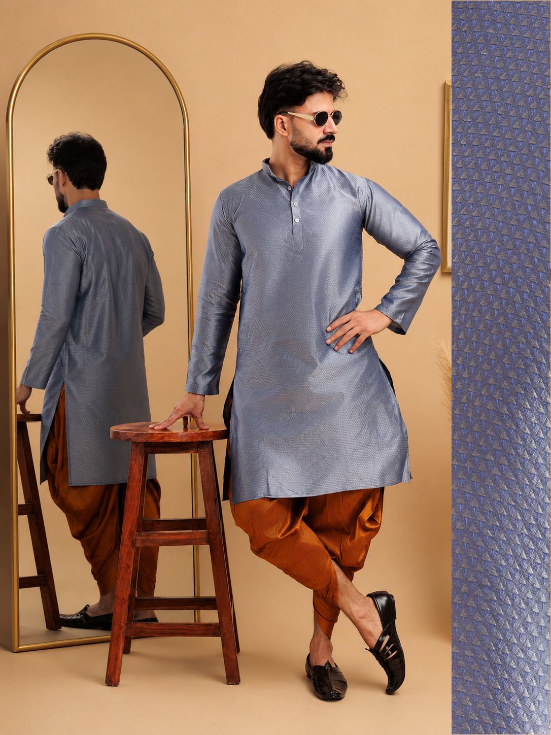 tsarina Men Cotton Silk Kurta Dhoti Pant Set-picture-32