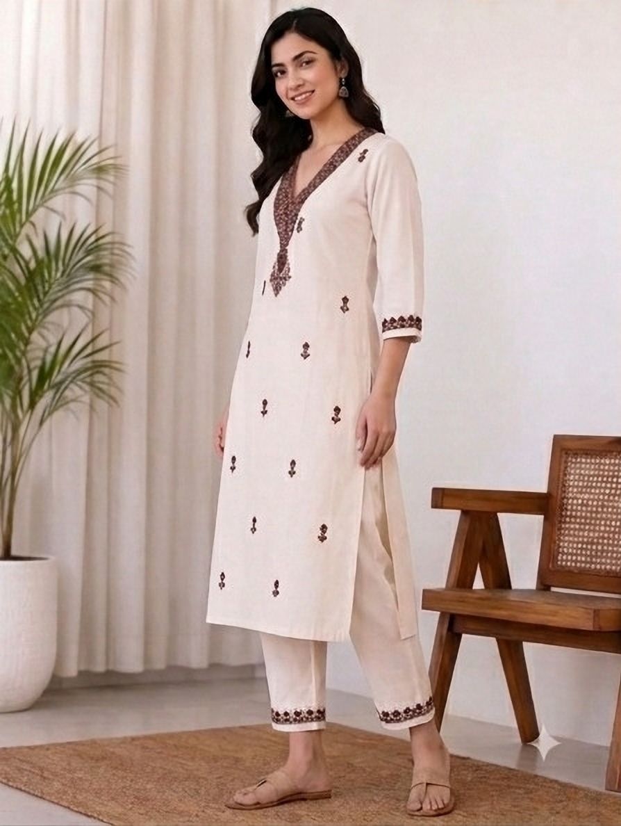 Women Khadi Cotton Kurta Pant Set-image-24