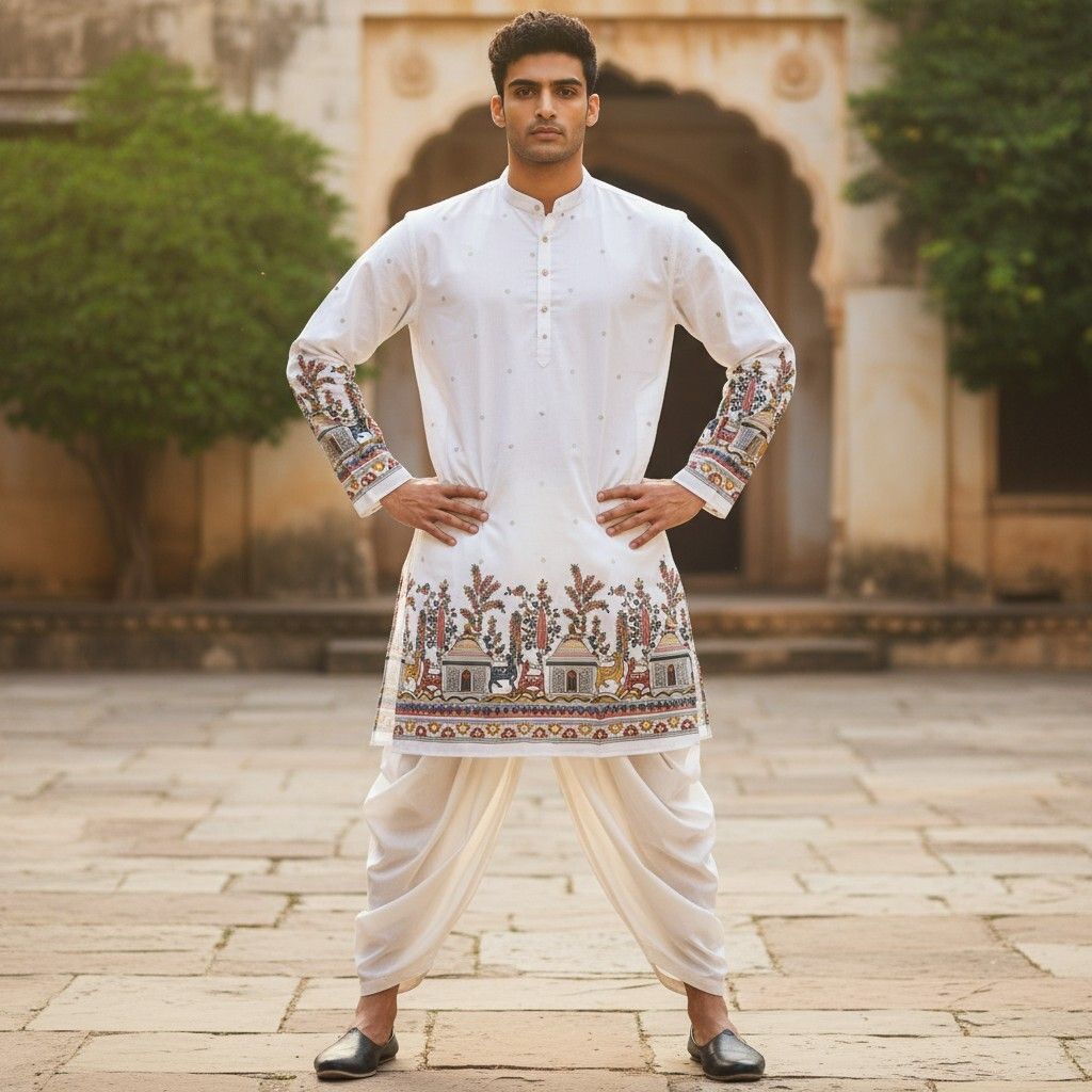 click n buy Men Cotton Blend Kurta Dhoti Set-picture-15