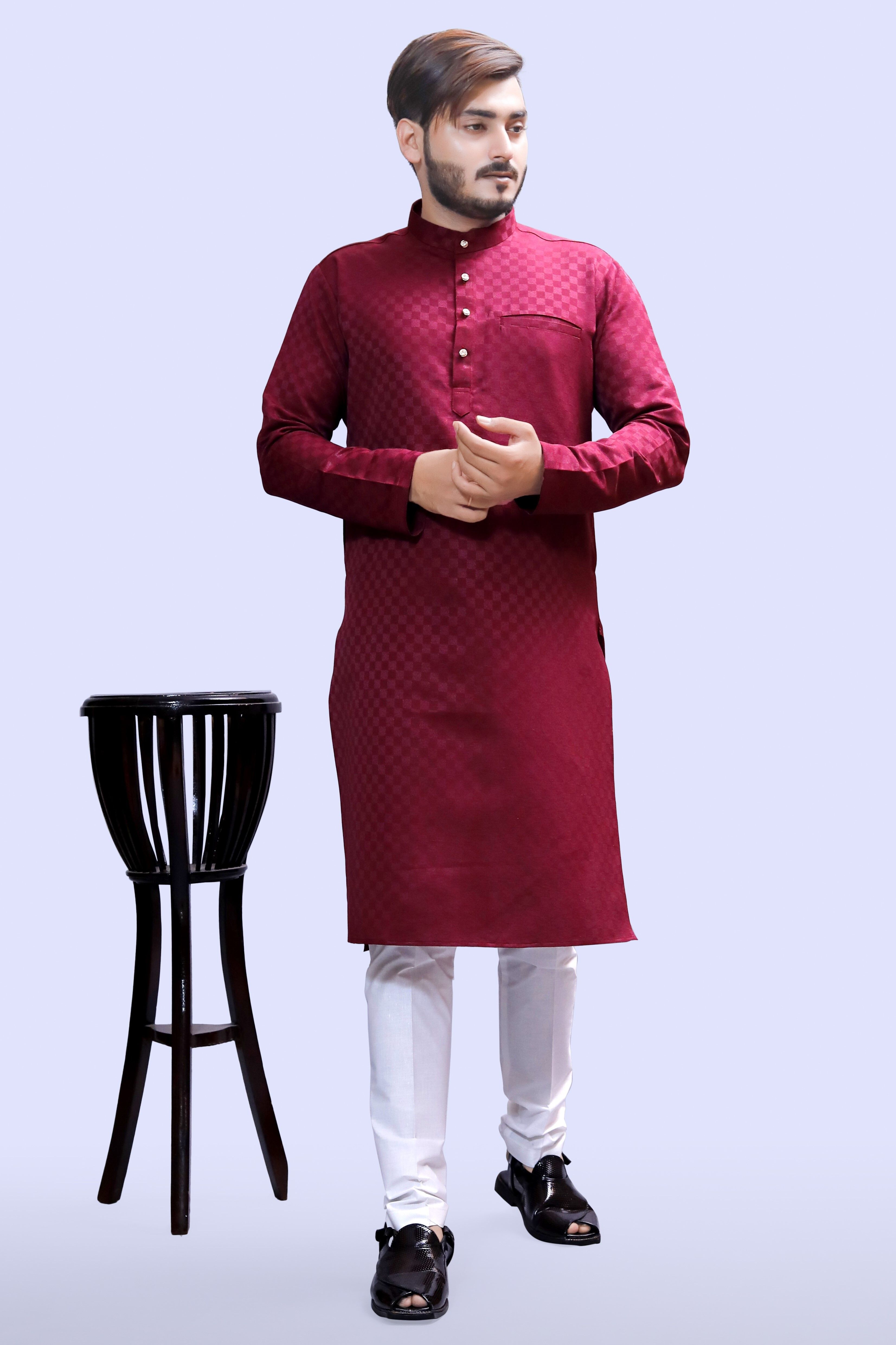 Men Cotton Blend Kurta Pyjama Set