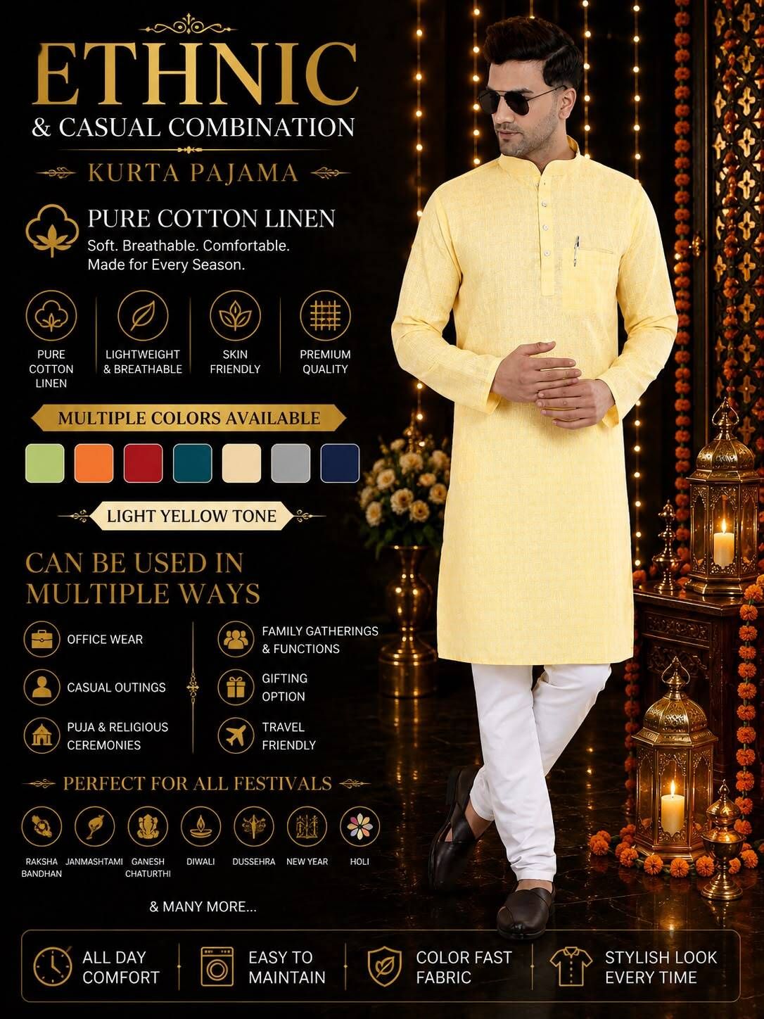 larwa Men Cotton Blend Kurta Pyjama Set-picture-15