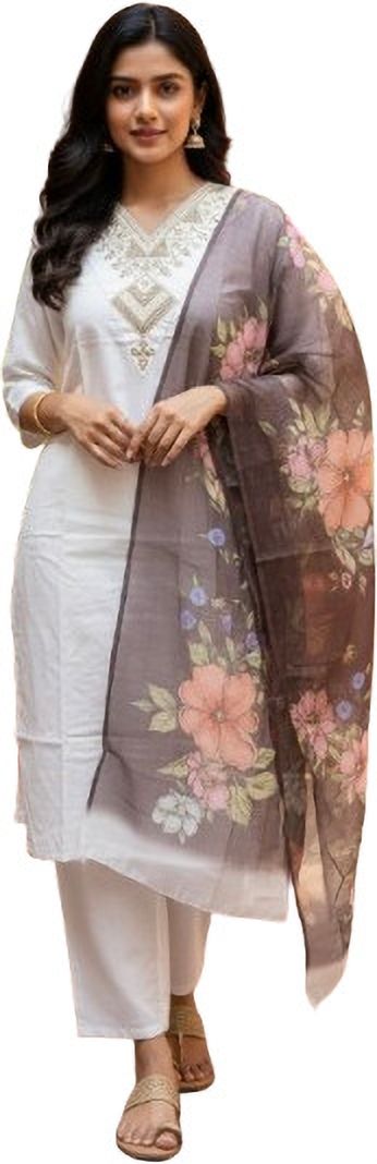 abc Women Cotton Blend Kurta Pant Dupatta Set-picture-2