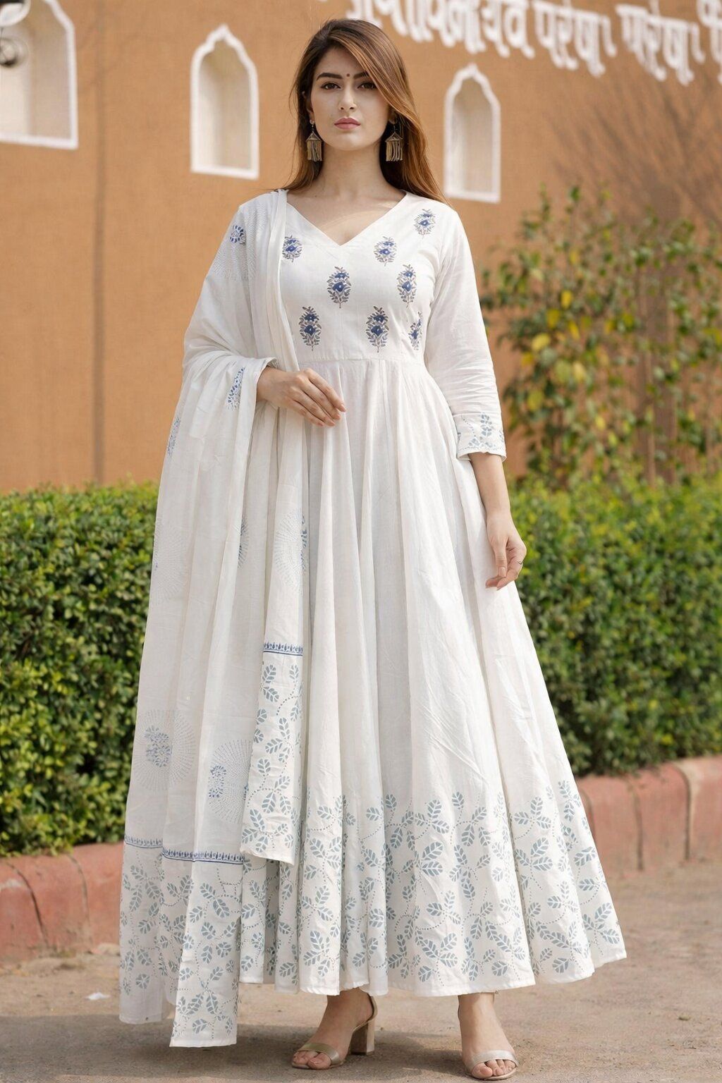Floral Print Pure Cotton Anarkali Kurta for Women With Attached Dupatta-image-29