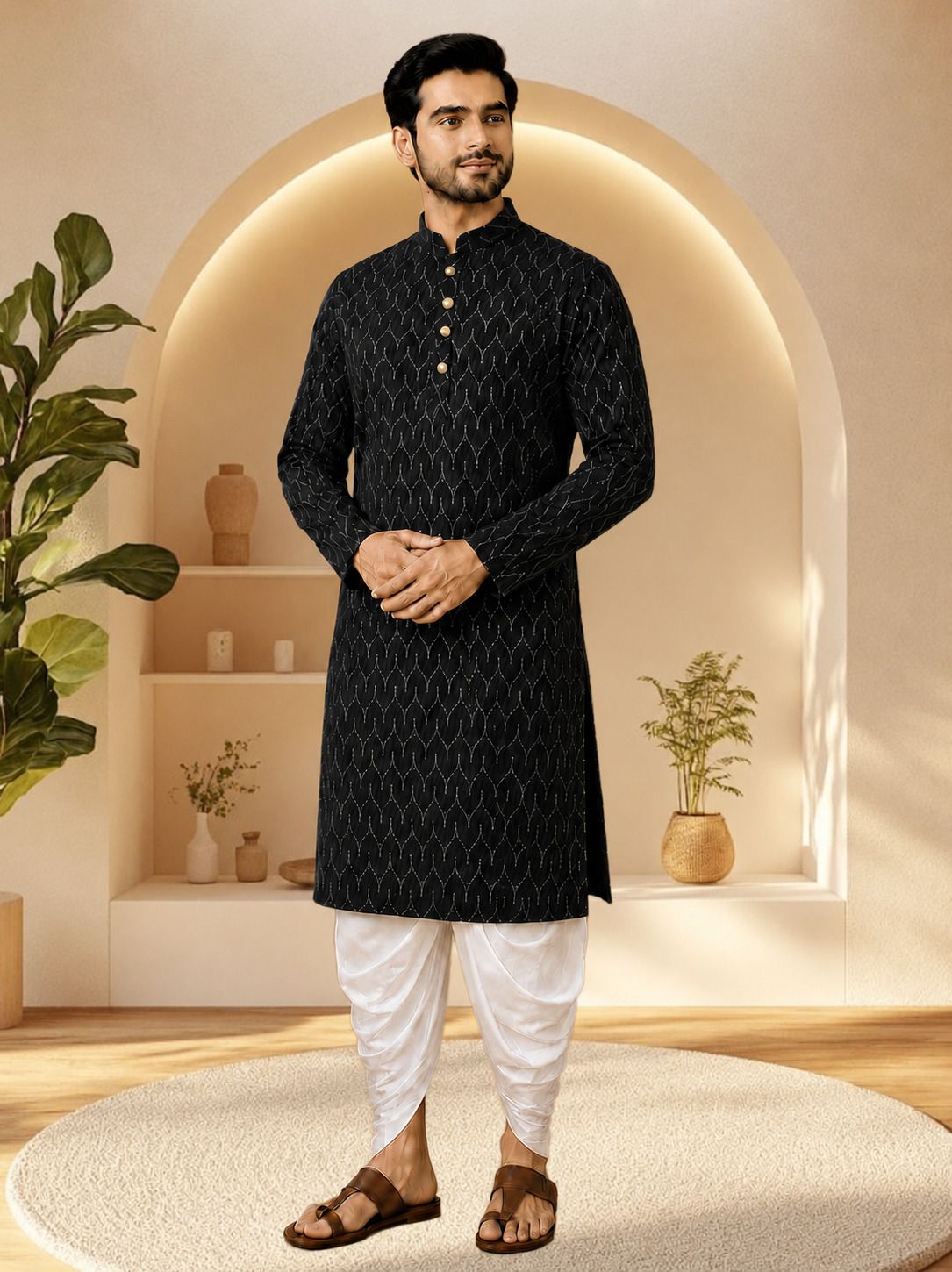 Men Cotton Rayon Kurta Dhoti Set-image-16
