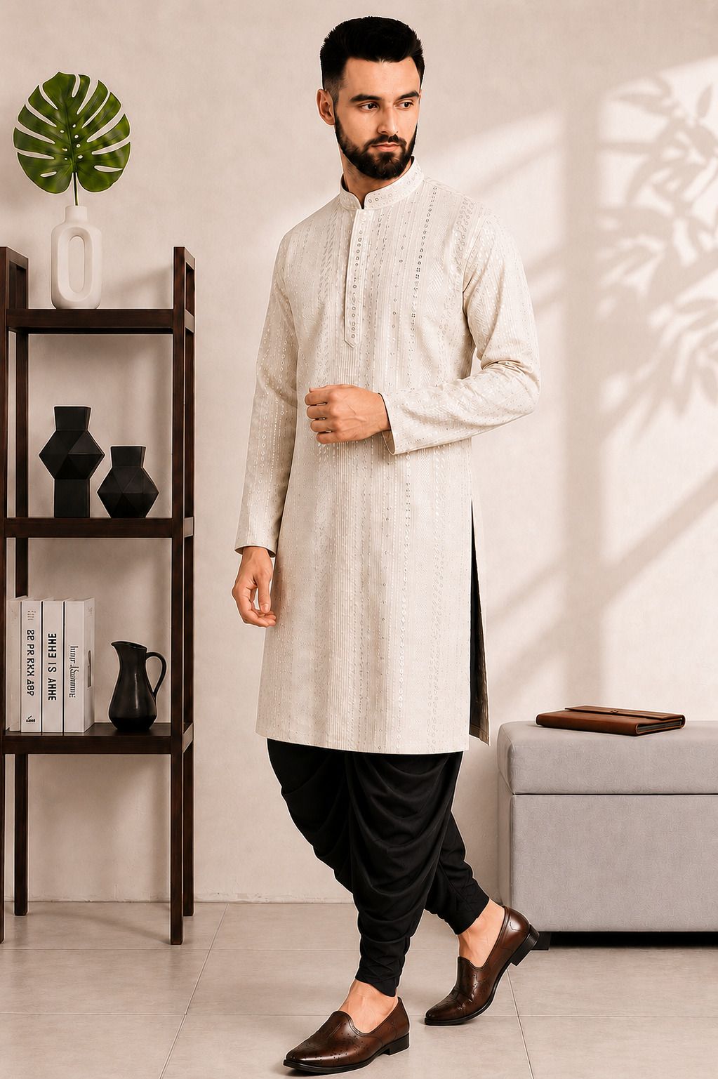 Men Cotton Rayon Kurta Dhoti Set-image-23