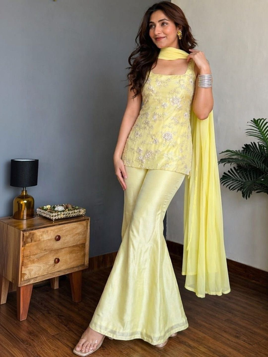 Embroidered, Solid Silk Blend Straight Kurta for Women With Attached Dupatta-image-5