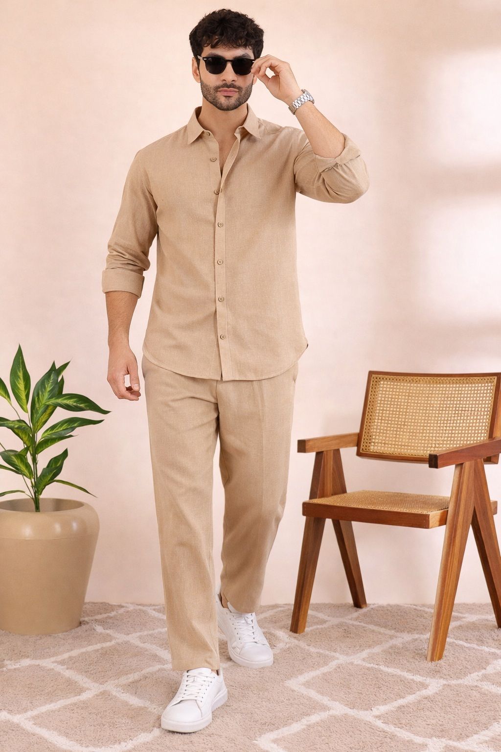 Men Linen Shirt Pant Set-image-2
