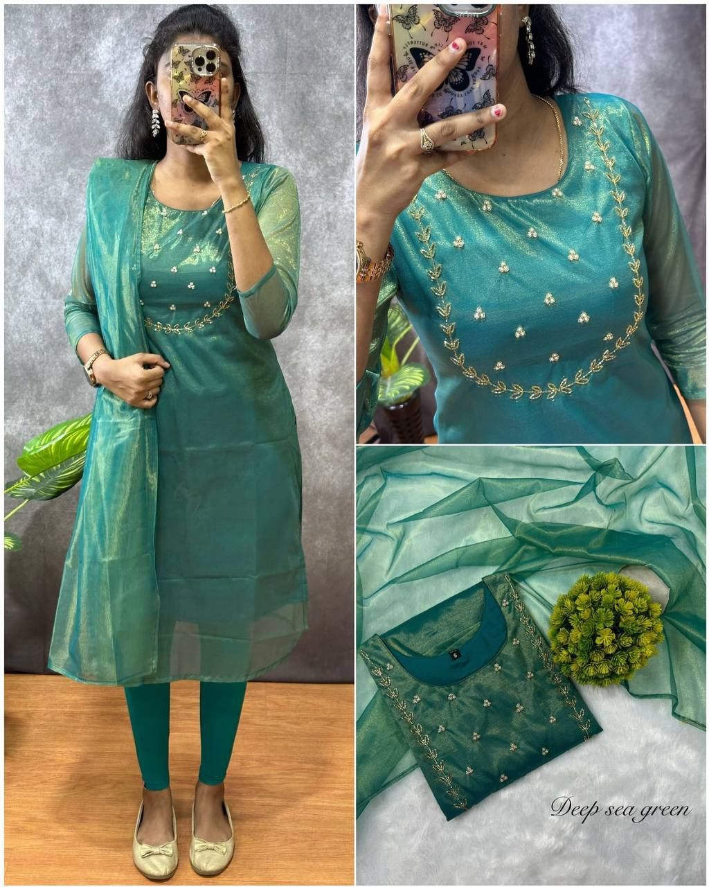Women Net Ethnic Top Dupatta Set-image-14