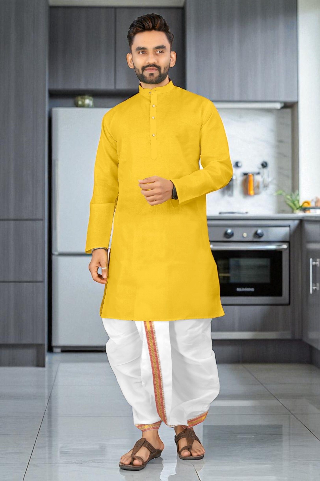 gratitude rock Men Cotton Blend Kurta Dhoti Set-picture-16