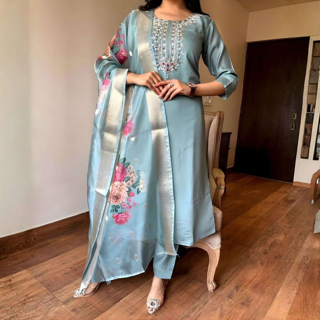 mayra Embroidered Kurta, Trouser/Pant & Dupatta Set-picture-8