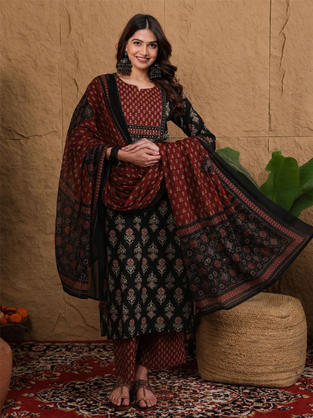 Women Pure Cotton Kurta Palazzo Dupatta Set-image-33