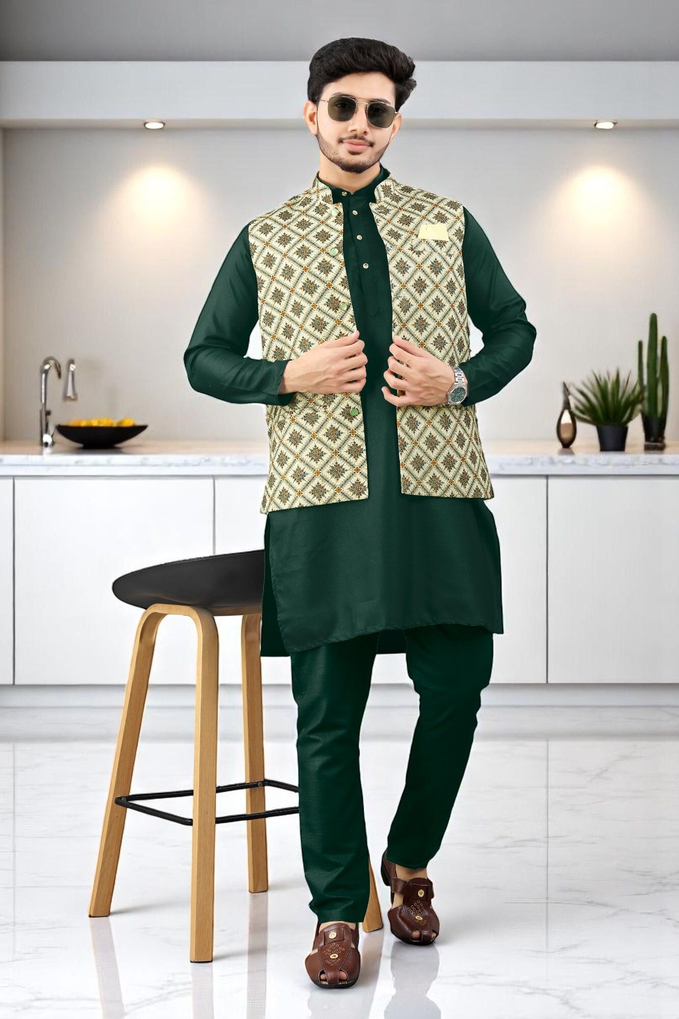 trust ous Men Cotton Blend Kurta Pyjama Ethnic Jacket Set-picture-22