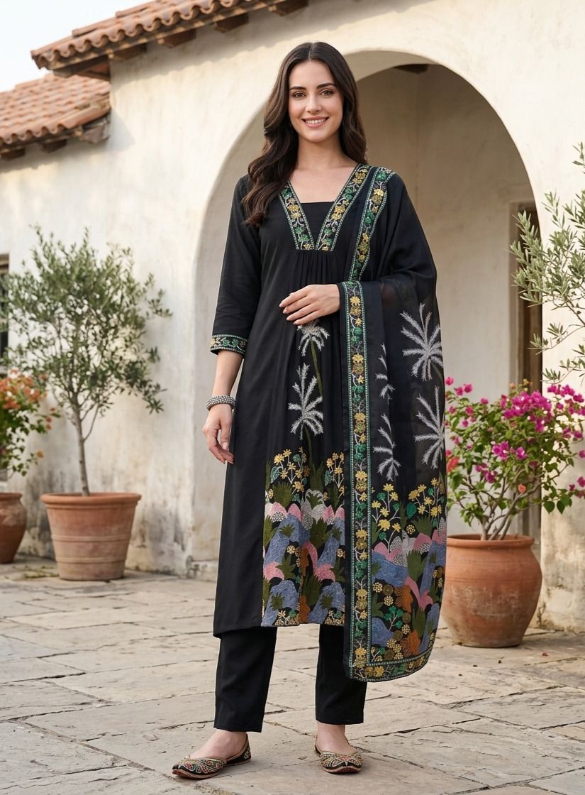 evanora Embroidered Kurta, Trouser/Pant & Dupatta Set-picture-15