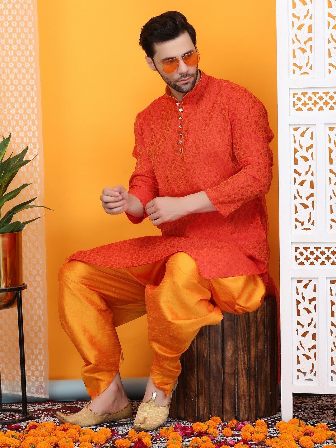 Men Jacquard Kurta Patiala Set-image-17